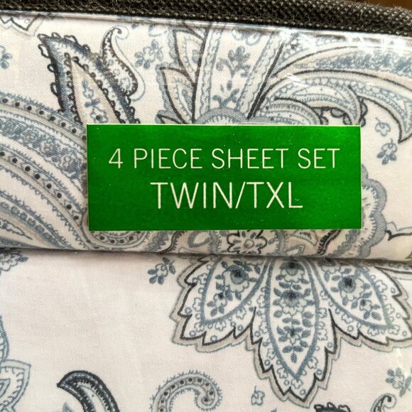 4-pc London Fog BLUE PAISLEY TWIN XL Sheet Set Set (1 extra pillowcase) - Picture 4 of 4